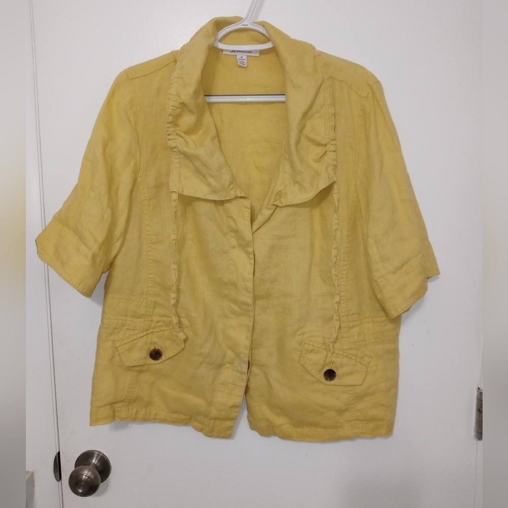 JM COLLECTION 100% LINEN BUTTON DOWN MUSTARD YELLOW SHORT SLEEVE SHACKET W 18